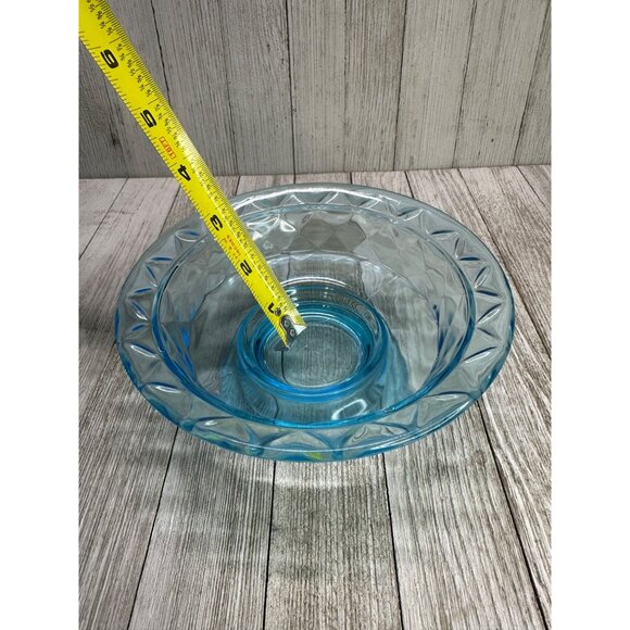 Vintage Early American Pattern Glass Bowl Footed Diamond Quilted Sky Blue 7" DIA - Picture 7 of 8